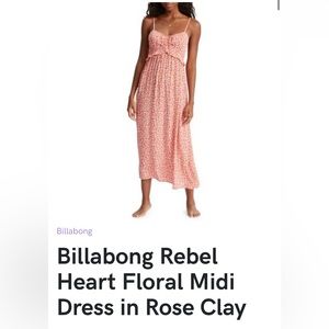 Billabong Rebel Heart Floral Midi Dress in Rose Clay. NWT Size M